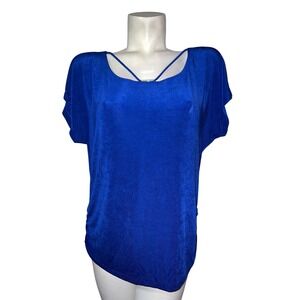 Travelers by Chico's Royal Blue Strappy Neck Ruched Short Sleeve Top Size L (2)